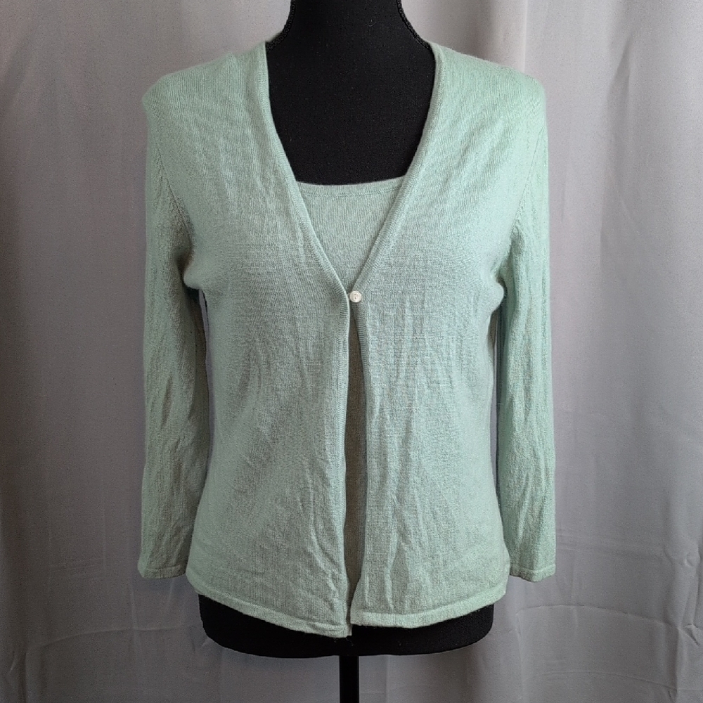 Ann Taylor Cashmere Mint Green‎ Cardigan Sweater Set.
